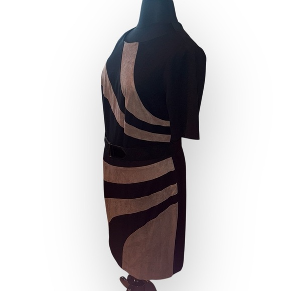 CONNECTED APPAREL Asymmetrical Sheath Dress - Black/Tan 16W - Picture 2 of 13